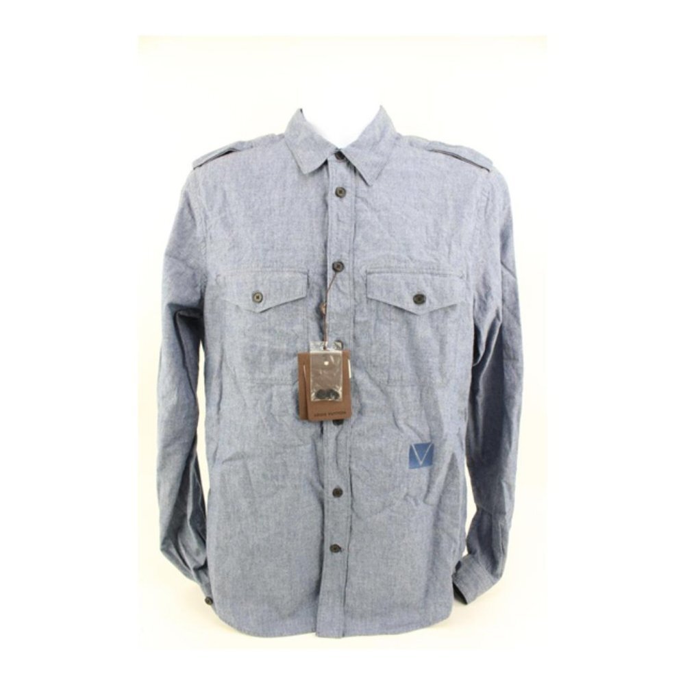 Louis Vuitton Men's XL Blue Denim Gaston V Button Down Shirt 120lv31